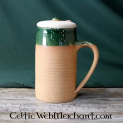 Historischer Bierkrug Aus Ton, 1.0l Mit Holzdeckel